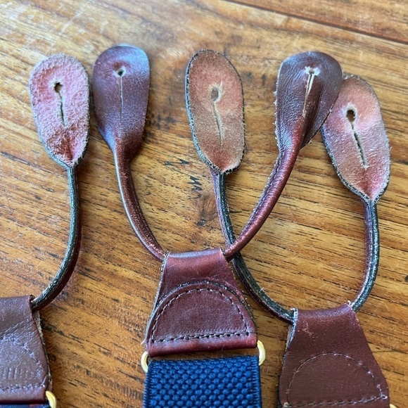 Vintage CAS W Germany Navy/Red Polka Dot Suspender with Leather 1980's era - Picture 6 of 8